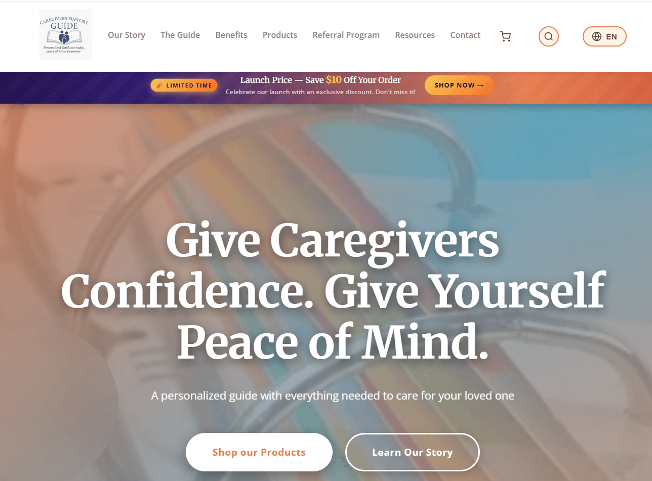Caregiver support guide website homepage