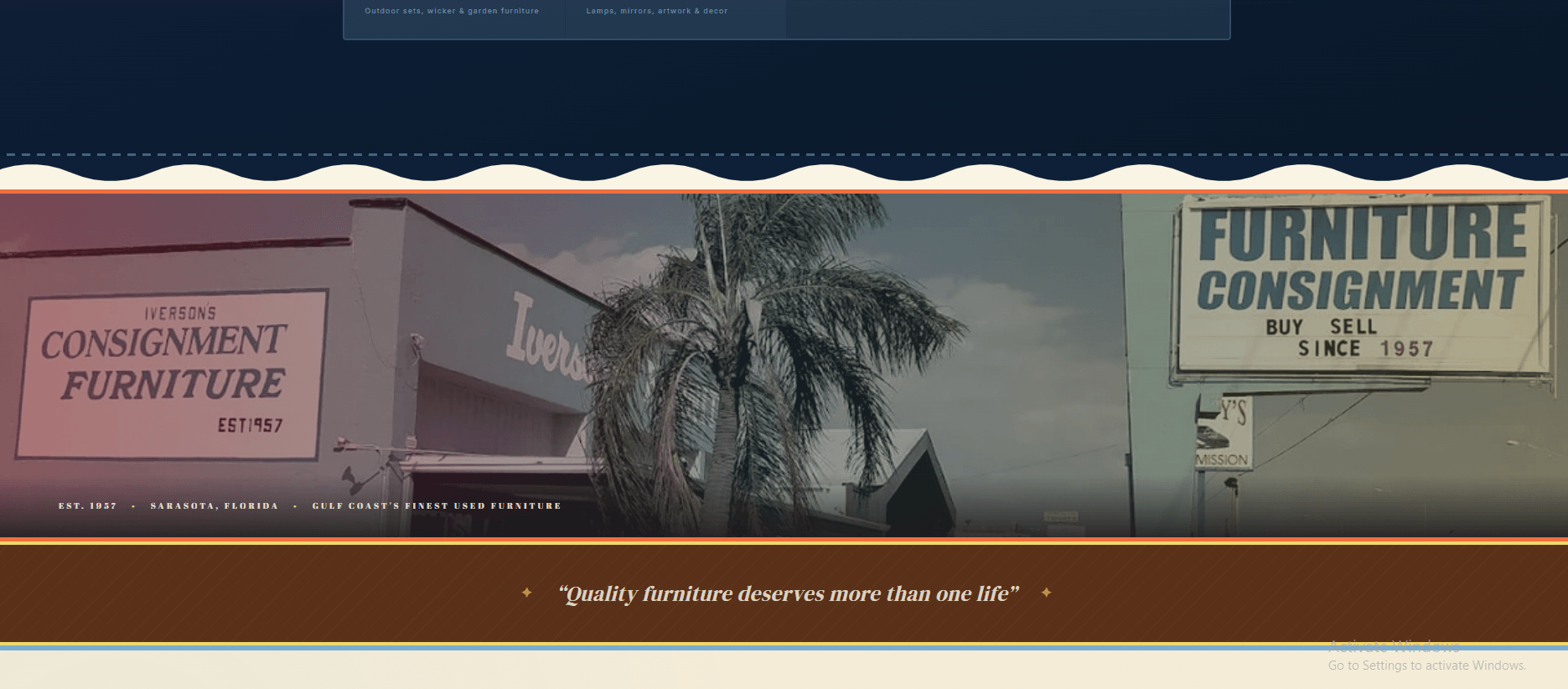 Iverson's consignment furniture storefront website homepage