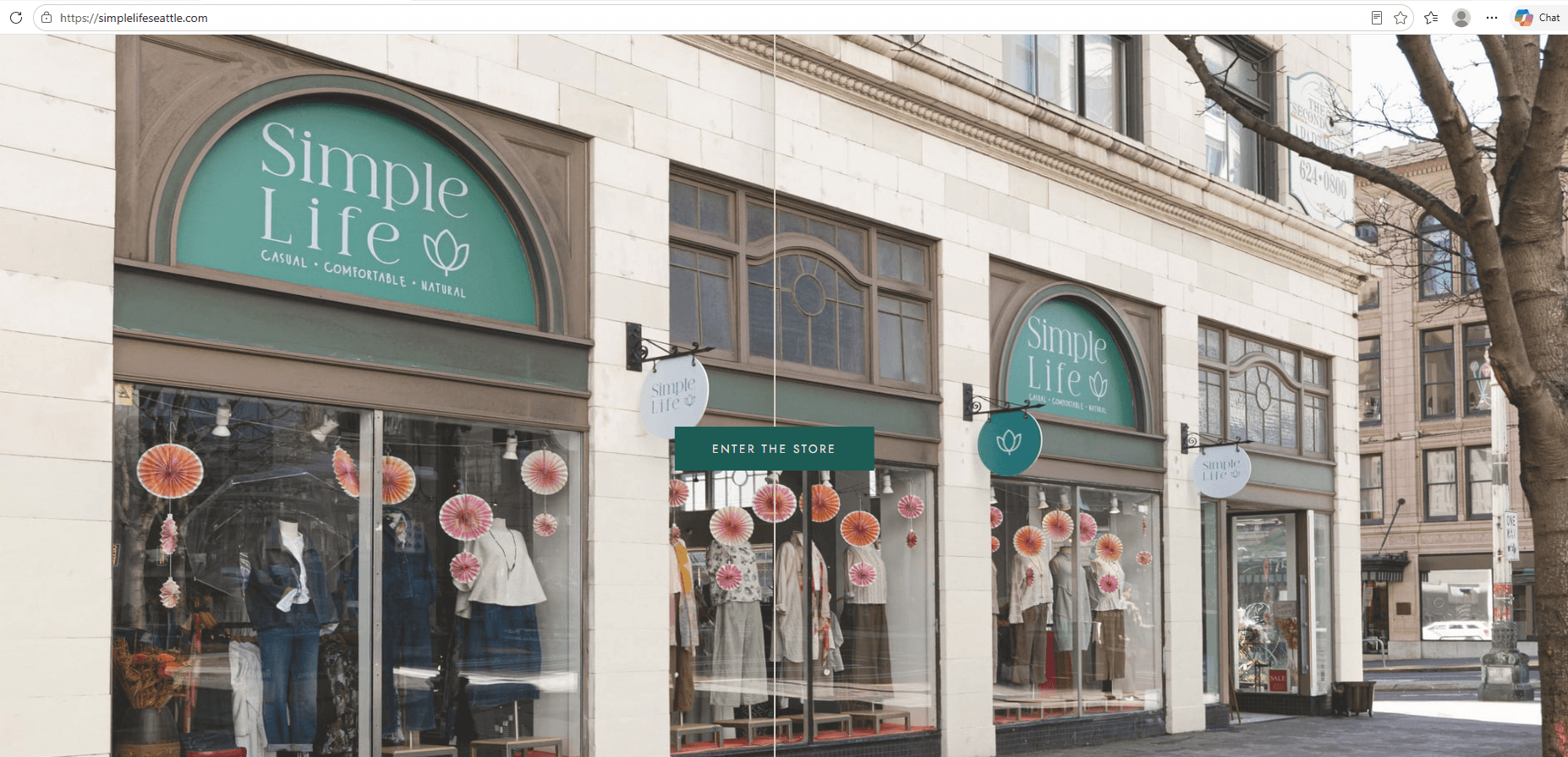 Simple Life boutique storefront website homepage