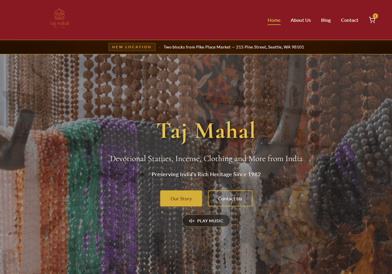 Taj Mahal Indian gift shop website homepage